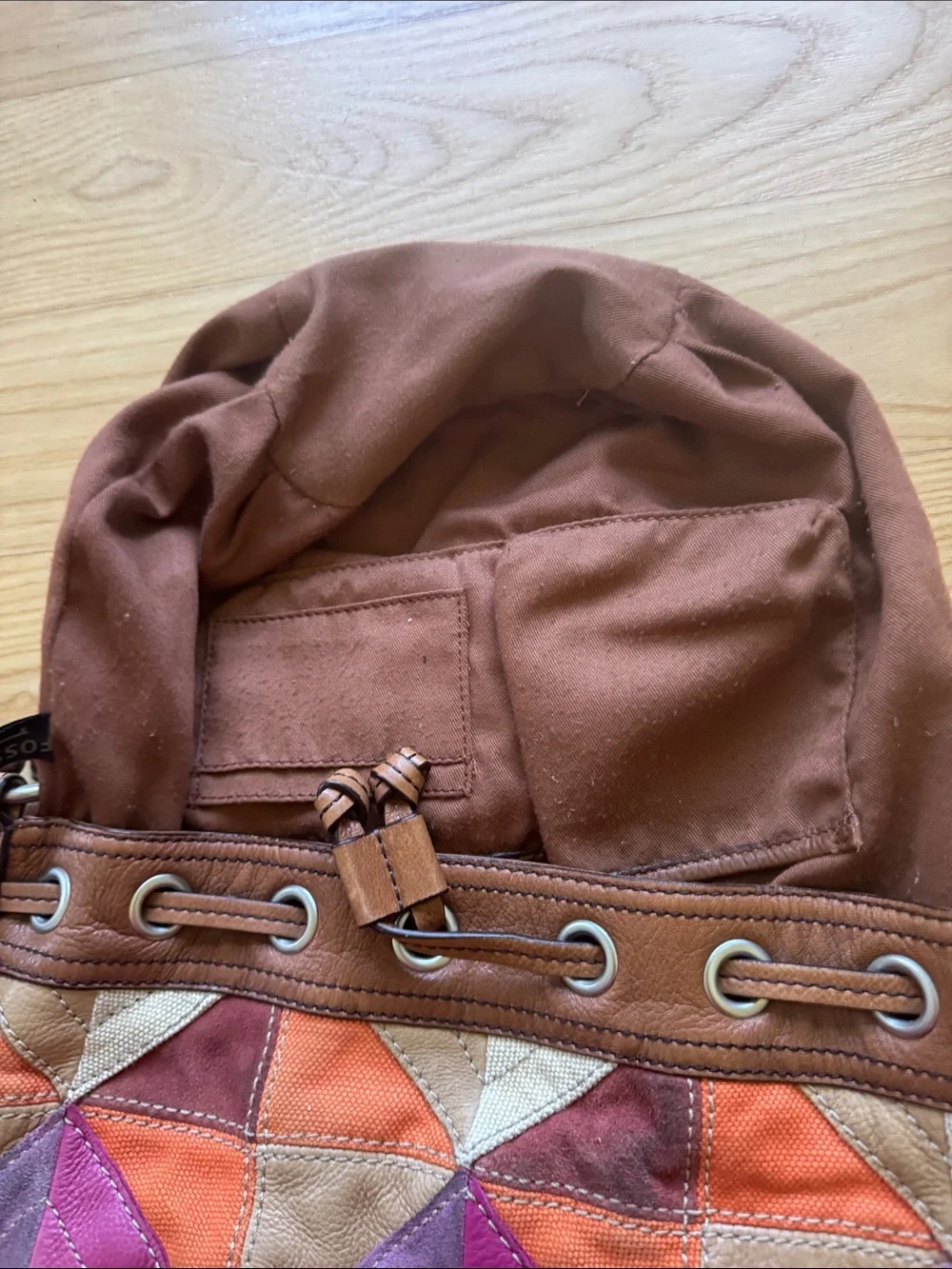 Fossil Patchwork Leather Canvas Shoulder Bag Boho Purse - Picture 12 of 13